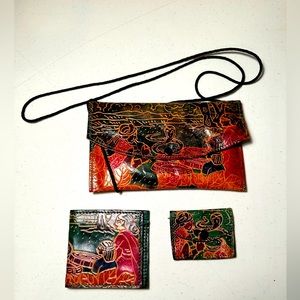 Leather small purse with coin purse and wallet